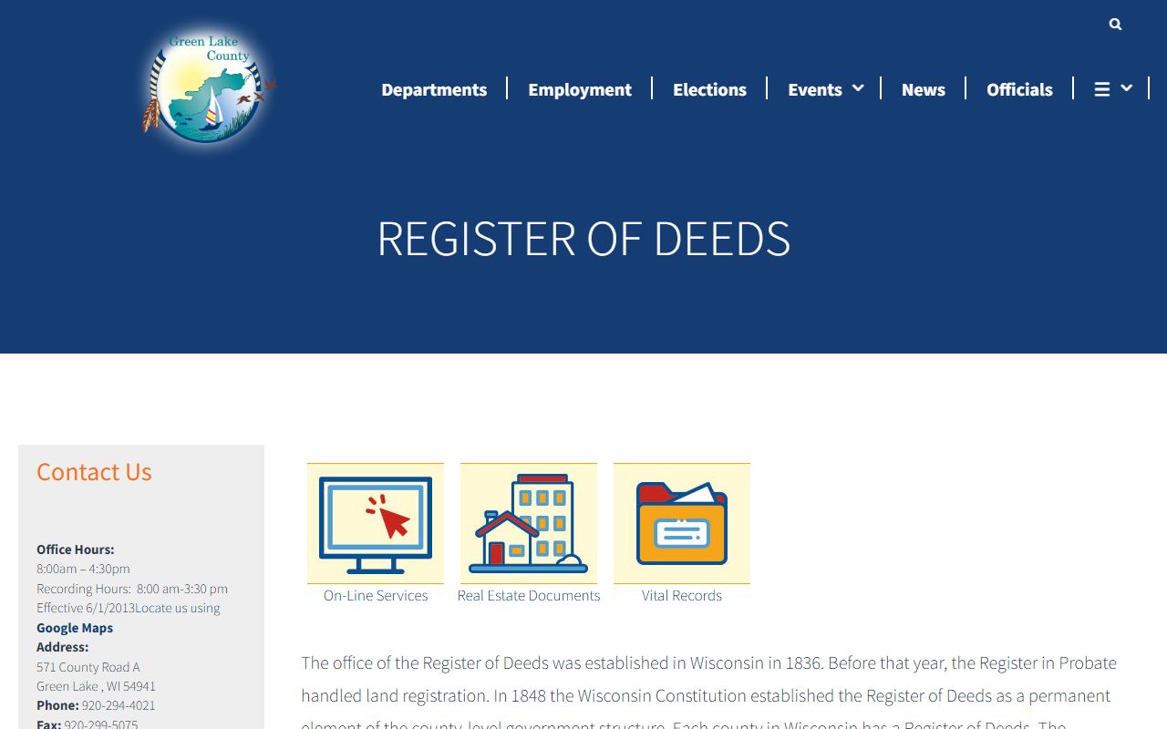 Green Lake County property records register of deeds