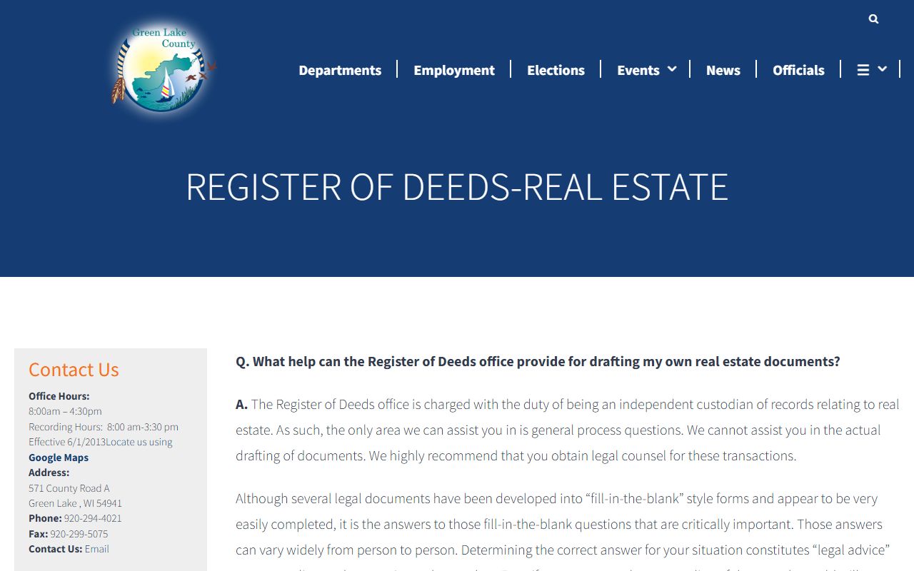 Green Lake County property records real estate portal