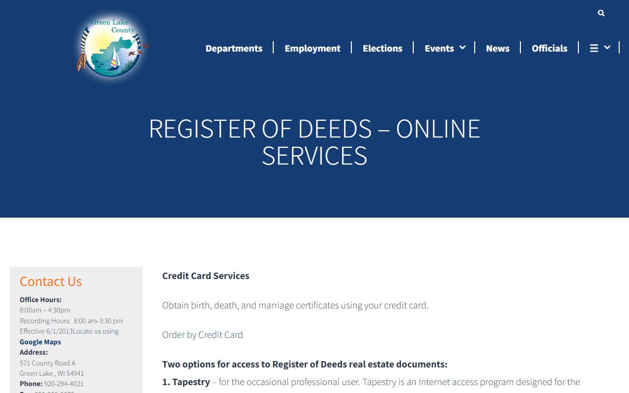 Green Lake County property records online services