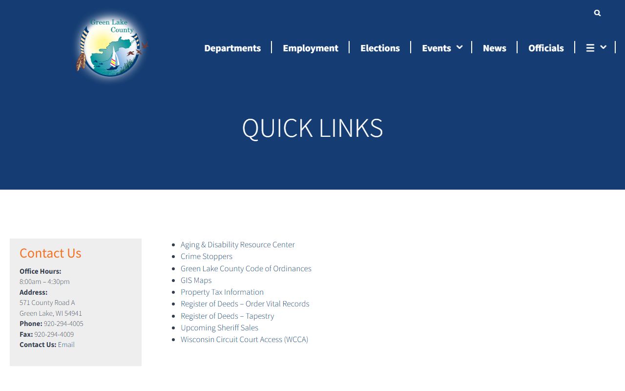 Green Lake County property records quick links