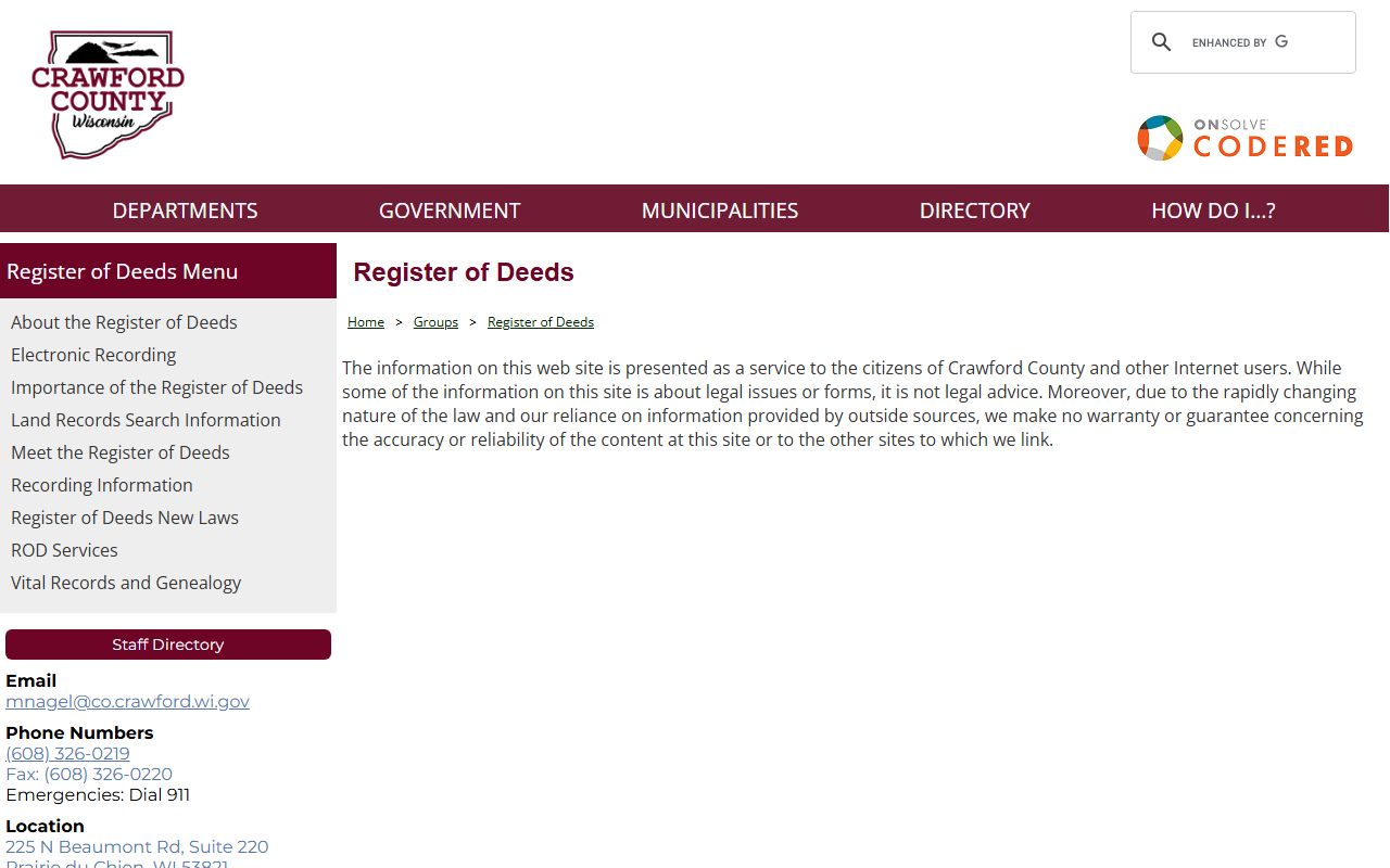 Crawford County Property Records Register of Deeds office details