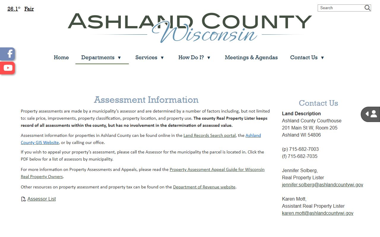 Ashland County property records assessment information page