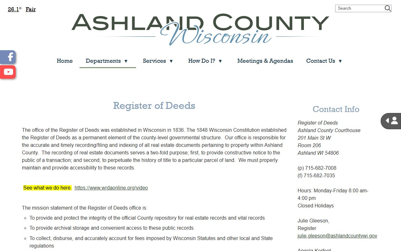 Ashland County property records register of deeds office page
