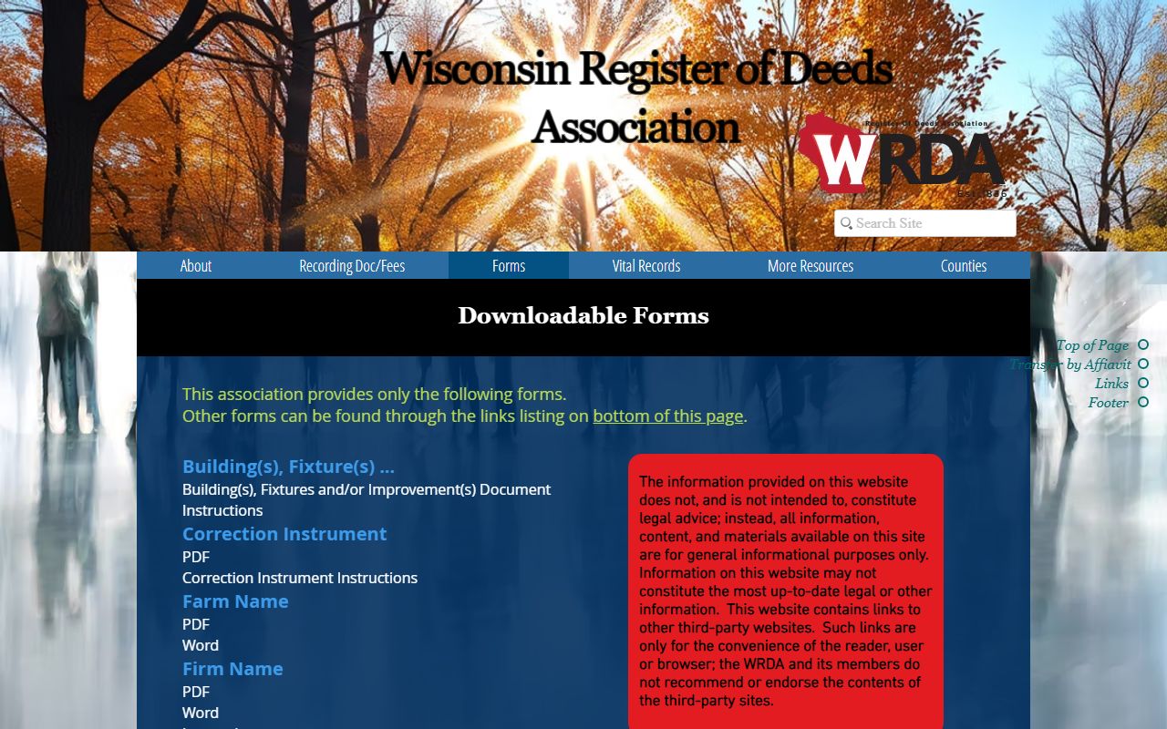 Wisconsin Property Records WRDA forms page